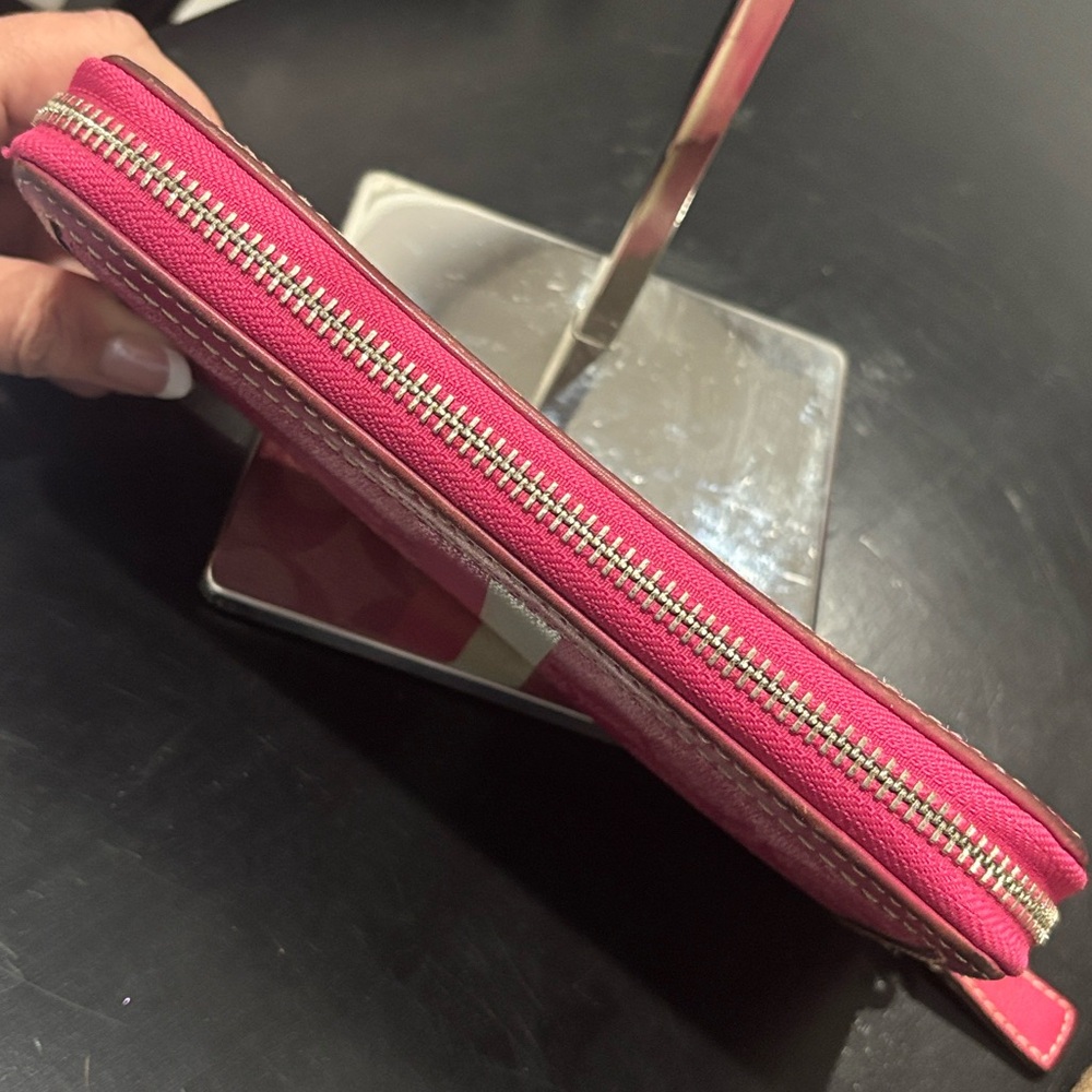 COACH Pink Signature Stripe Zip Around Wallet | Accordion Continental - Picture 6 of 14